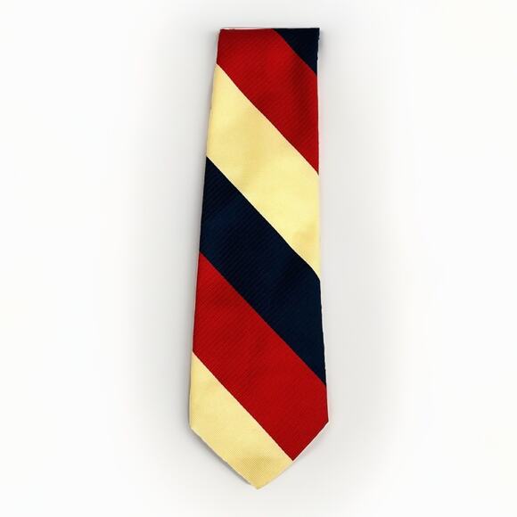 Vtg 60s 70s Mens Tie Wide Necktie Monsieur Cravatieur Red Blue Striped Polyester - Picture 1 of 2